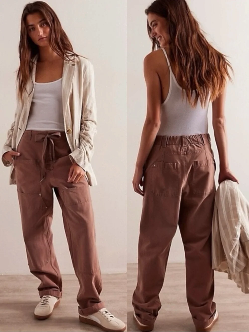 Free People Hayden Pull On Pants in Brownie Size XS NEW Cargo Bohemian Neutral